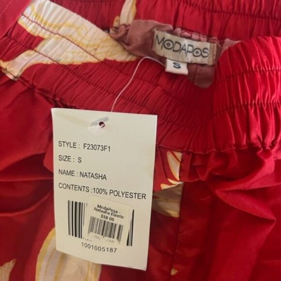 Modaposa Natasha Pants W/ White Bird Print Elastic Waist Pockets Women wide leg - Picture 5 of 5